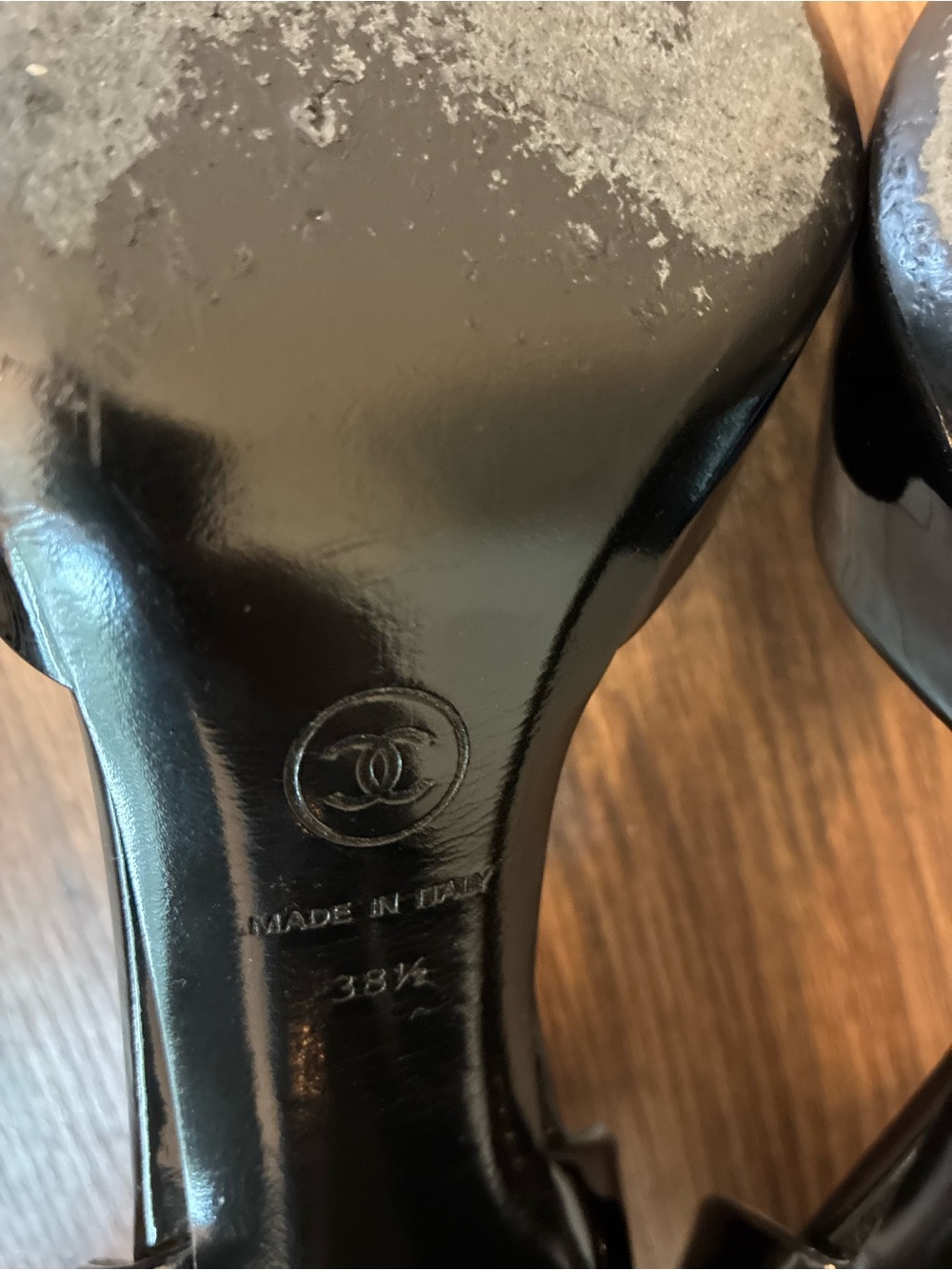 CHANEL Black Patent Leather Open-Toe D'Orsay Heels - Picture 9 of 9
